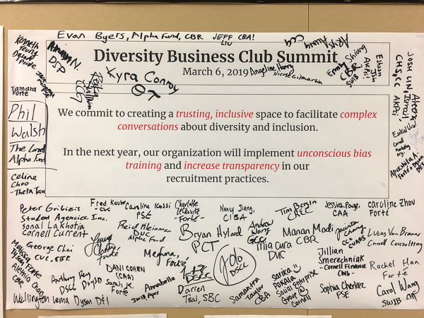 Poster with diversity messaging and handwritten notes