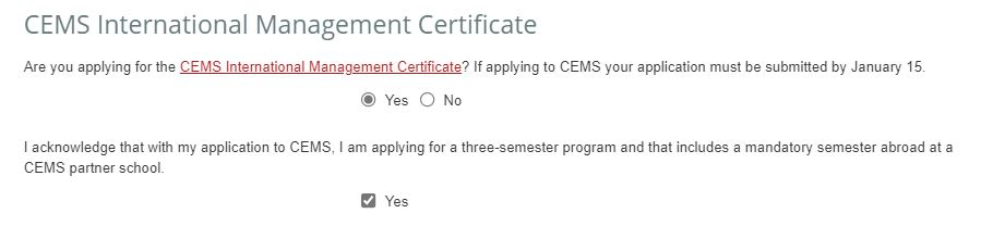 Cornell CEMS application form screenshot