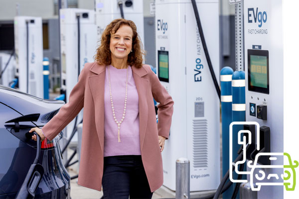 Nell Oliver charging a car at an EVgo charging station