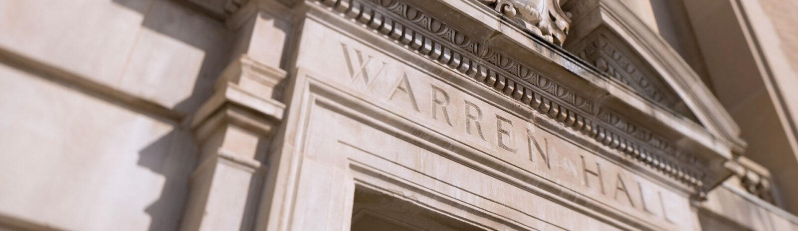 Stonework above the Warren Hall main entrance.