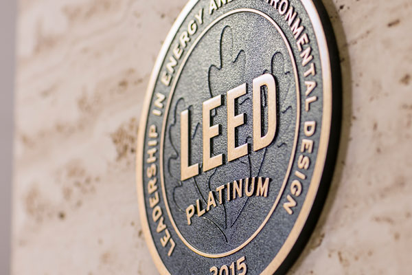 LEED-certified plaque on Warren Hall.